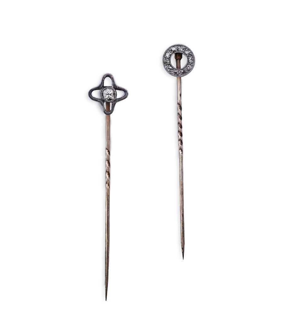 Two diamond stick pins, early 20th century